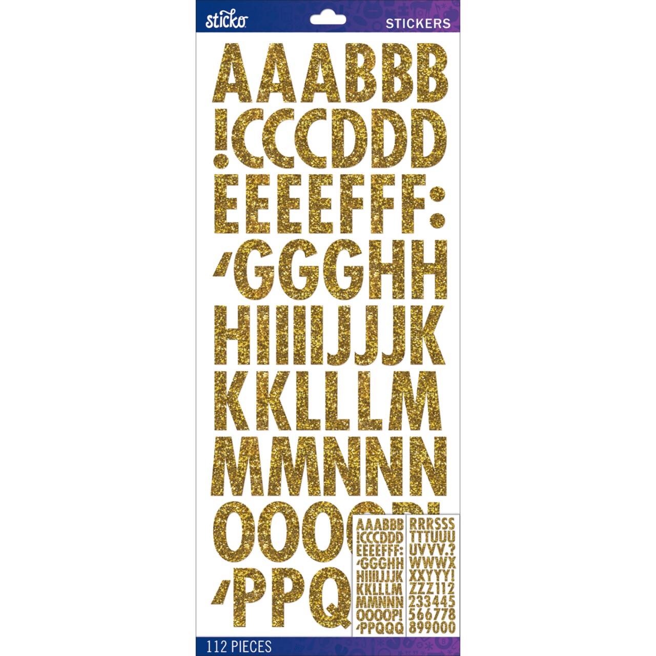 Sticko Alphabet Stickers - Futura Regular, Gold Glitter, 112pcs